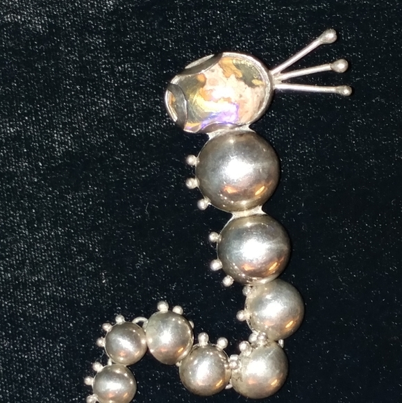 Reveriano Castillo Taxco Sterling Quartz Caterpillar Brooch Whimsical  6 inch - Picture 4 of 13